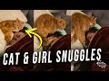 Cat Goes to a Sleeping Girl and Slowly Snuggles With Her