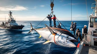 Fishermen catch millions of tuna with giant trawl nets, how to catch and process tuna at sea