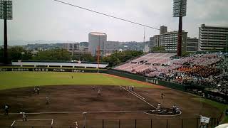 第１００回全国高等学校野球選手権記念大会、鹿児島県予選決勝、鹿児島実業ー鹿屋中央、１回表の鹿児島実業の攻撃と試合開始。