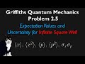 Griffiths QM Problem 2.5: Expectation values and Uncertainty Principle for Infinite Square Well