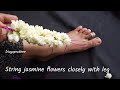 Easy Leg string method/How to string jasmine flowers closely with Leg/mallipoo/pelli poolajada/DIY