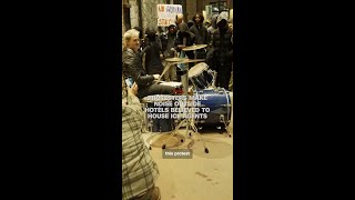 Protesters make noise outside hotels believed to house ICE agents
