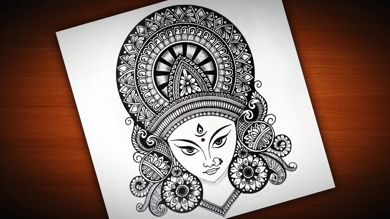 How To Draw Durga Maa Face Mandala Art Durga Maa Mandala Art Youtube