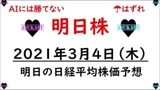 【明日株】明日の日経平均株価予想　2021年3月4日(木)　AI予測に完敗( ;∀;)　時間がなく短縮Verなのにしゃべり過ぎ(/ω＼)