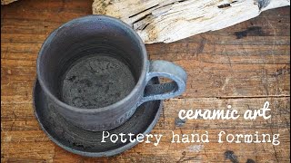 「陶芸」pottery/making a coffee cups/炭を使ってコーヒーカップを造った【いろいろ作るchannel】またソーサーが少し失敗した