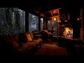 Nature's Embrace   Rainy Day in a Cozy Cabin Living Room with Crackling Fireplace and Rain Sounds🌧️