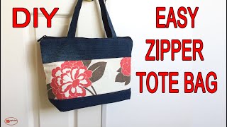 EASY TOTE BAG SEWING TUTORIAL | HOW TO MAKE TOTE BAG | ZIPPER TOTE BAG DIY |DENIM BAG FROM OLD JEANS