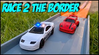 RACE 2 THE BORDER - 1v1 - Hotwheels Cars Police Escape Racing - 2 Lane Races - Outside Outdoors