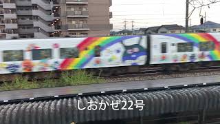 【しろいアンパンマン】しおかぜ22号、しおかぜ21号は、しろいアンパンマン車両５両編成で瀬川踏切を通過しました。