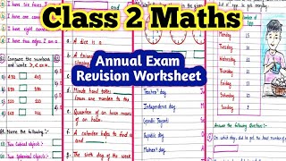 Class 2 Maths Annual Exam Question Paper| Class 2 Maths Annual Exam Preparation Worksheet|