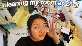 CLEANING MY MESSY ROOM AT 2AM (motivation to clean ur room) + cook w/ me