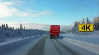 1 Hour Snowy Winter Drive on I-90 East Minnesota | Driving Sounds 4K