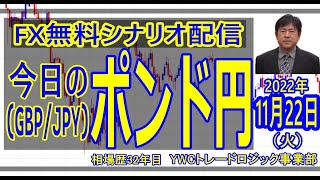 【FX】今日のポンド円 最新予想【11月22日(火)】毎朝更新 [ 2022年]｜勝ち組FXトレーダーを育成するYWCトレードロジック事業部：若尾 裕二｜