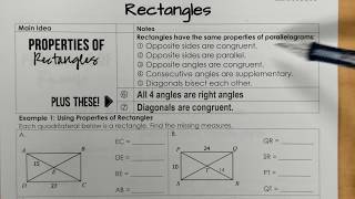Geom - Unit 9 Day 2 Notes, Rectangles Ex 1 A-D