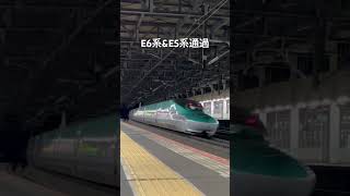 2024年11月17日夜の北上駅を通過するE6系こまち\u0026E5系はやぶさ盛岡行き