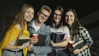 happy smiling students promote college education