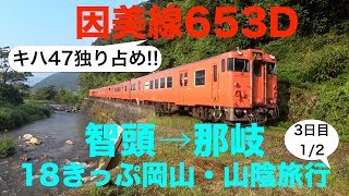 【キハ47】因美線653D キハ47独り占め!!  智頭→那岐  2019夏 18きっぷ 岡山・山陰旅行　3日目1/2