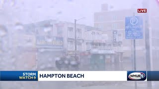 Hampton Beach pounded by heavy rain, gusty winds