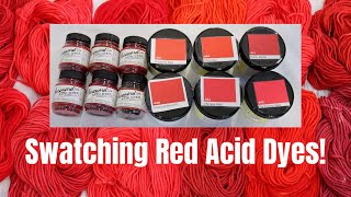 Dyepot PS #55 - Red Acid Dyes: 1% Depth of Shade of Dharma and Jacquard Acid Dye Swatches