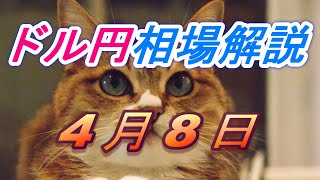 【FX】ドル円為替相場の予想と前日の動きをチャートから解説。日経平均、NYダウ、金チャートも。4月8日