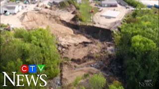 Drone footage shows massive landslide blocking Maine river