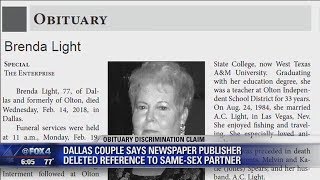 Dallas couple says newspaper deleted reference to same sex partner in obituary