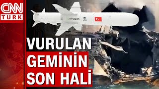 Türkiye'nin milli gururu 'Atmaca Füzesi'nin vurduğu geminin son hali