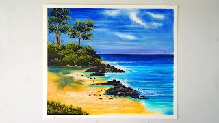 Easy & simple oil pastel landscape drawing for beginner