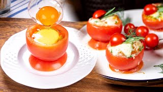 Baked tomato with egg and mozzarella cheese - a quick recipe for warm meal