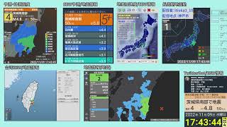 【EEW Exp(緊急地震速報 予報) 】2022年11月9日 17時40分 茨城県南部 Ⅿ4.9 最大震度5強