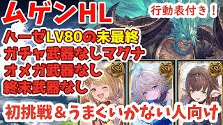 【ムゲンHL】行動表付きで解説！初挑戦＆うまくいかない人向けのハーゼLv80未最終・ガチャ武器なし・オメガ・終末武器なし編成【グラブル】