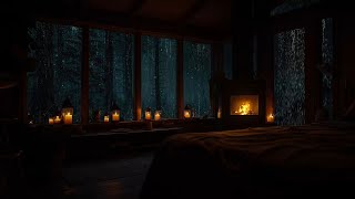 Cozy Cabin Ambience - Rain and Fireplace Sounds at Night 24/7Hours for Sleeping, Reading, Relaxation
