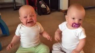 Twin baby girls FIGHT over pacifier (REVERSE)
