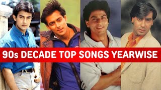 90s Decade Top Songs Each Year (1990-1999) | Evergreen Bollywood Songs Of 90s Decade