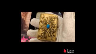 Zippo Lighter Japanese Version Of Bronze Inlaid Turquoise Chrysanthemum Kerosene Lighter