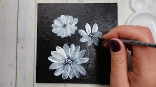 Black and White Painting | White Flowers | Easy Acrylic Painting for Beginners | Simple Tutorial