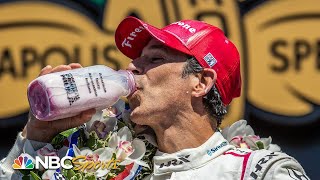 Indy 500: Helio Castroneves kisses the bricks, rides lift to IMS Victory Circle | Motorsports on NBC