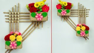 DIY Wall Hanging Flower Vase Using Jute | Flower pot Using Jute Rope | Wall Decor Jute Craft Idea