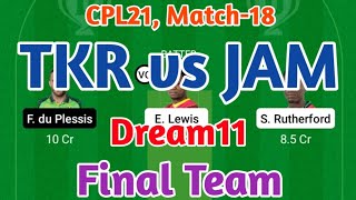 TKR vs JAM Dream11 | Final Team | #shorts #CPL21 #dream11