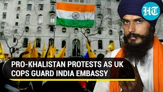 Khalistan supporters protest outside as Tricolour flutters at Indian Embassy in London | Watch