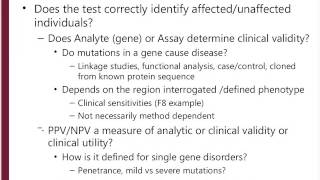 The Evidence for Genomic Testing - Analytic Validity, Clinical Validity and Clinical Utility