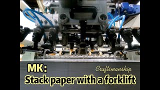 “MK”にフォークリフトで紙積み / Stack paper with a forklift