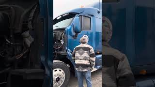 Trucking School student doing a partial Pre-trip Oregon