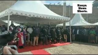 PRESIDENT WILLIAM RUTO ARRIVES FOR A SUNDAY SERVICE AT AFRICAN INLAND CHURCH IN HOMABAY TOWN .