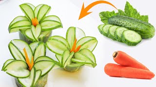 Art In Carrot Rose Flower | Vegetable Carving Garnish | Food Decoration / Cucumber Designs