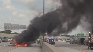 Car crashes, catches fire on southbound I-294 in Des Plaines