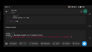 Python Program to Find Maximum Height of Coins Arranged in a Triangle