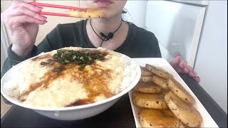 【ASMR 咀嚼音】とろろご飯と長芋ステーキ！rice covered with grated yam Chinese yam steak！