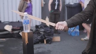 Cutting practice: Bronze sword vs. water bottles