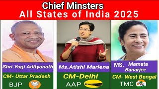 Chief Ministers state wise with their party name List january 2025 #cheifminister #polotics